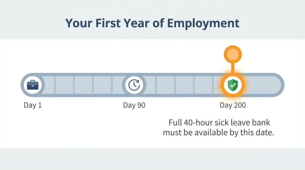  Illustration of the California sick leave 200th day rule showing when new hires must have full leave access