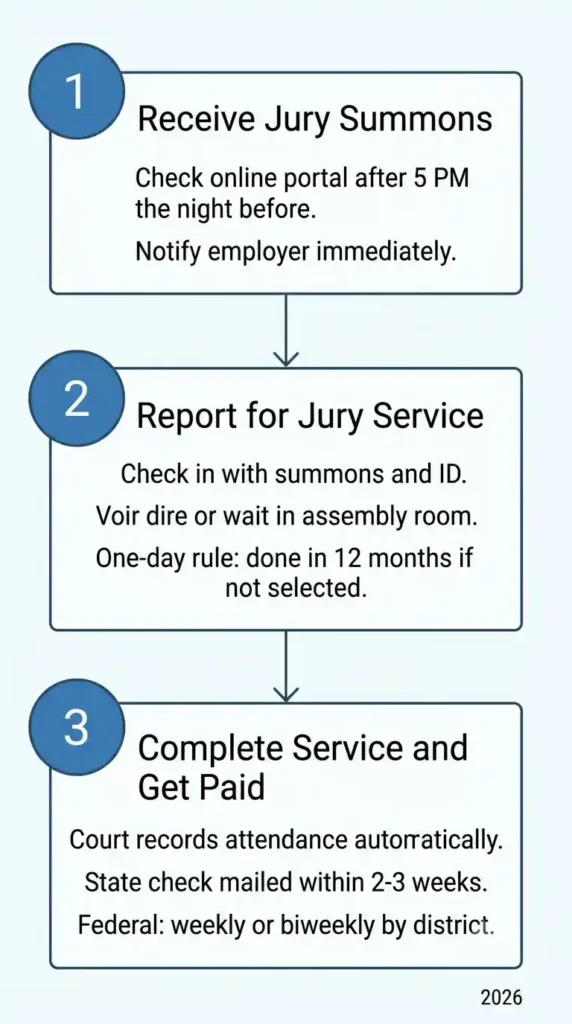 California jury duty process from summons to payment step by step 2026