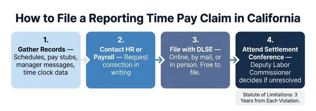 Four-step process for filing a California reporting time pay wage claim with the DLSE in 2026