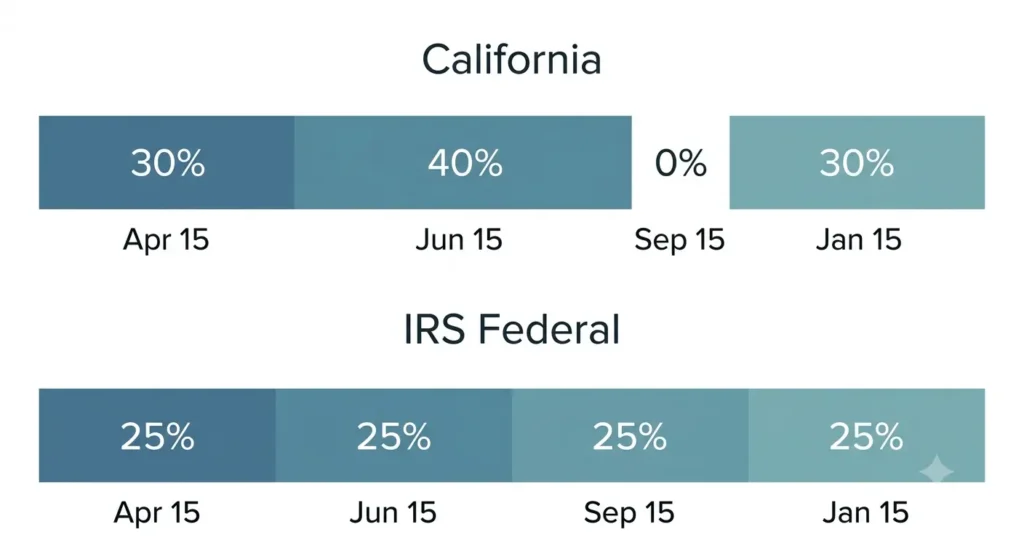 California vs federal estimated tax payment schedule comparison 2026