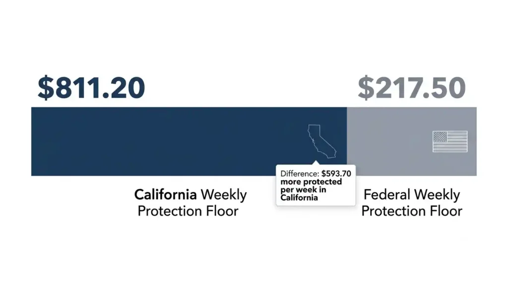 California weekly wage garnishment protection floor of 1.20 compared to the federal floor of 7.50 in 2026