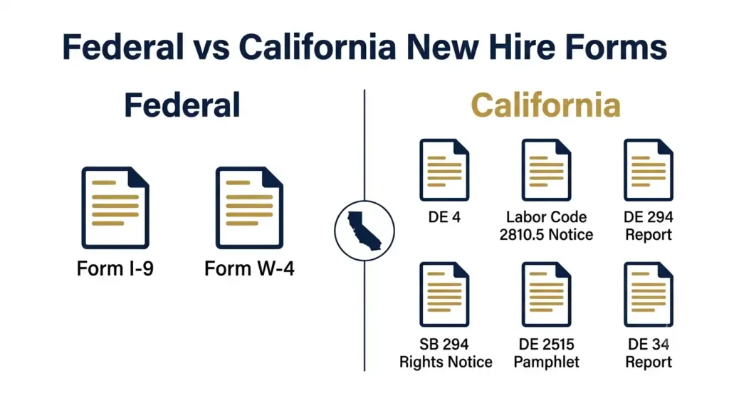 Federal versus California new hire paperwork requirements side by side comparison chart
