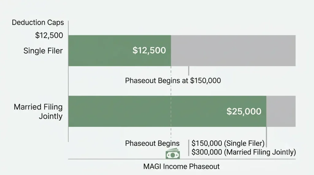 2026 overtime tax deduction caps of ,500 and ,000 with MAGI phaseout thresholds