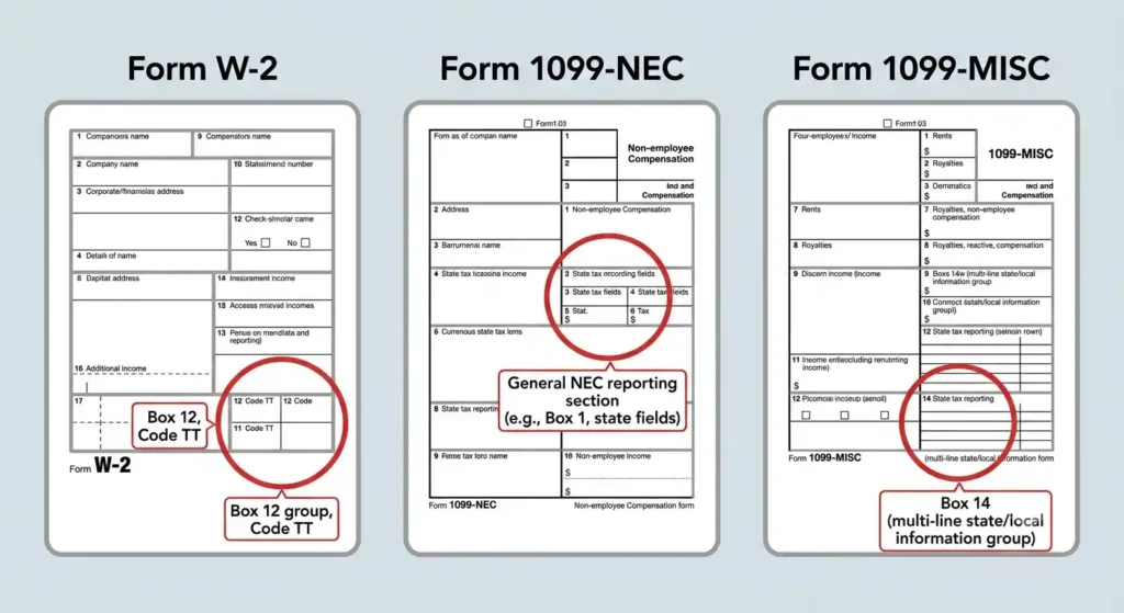 Where qualified overtime compensation appears on Form W-2 Box 12, Form 1099-NEC, and Form 1099-MISC in 2026.