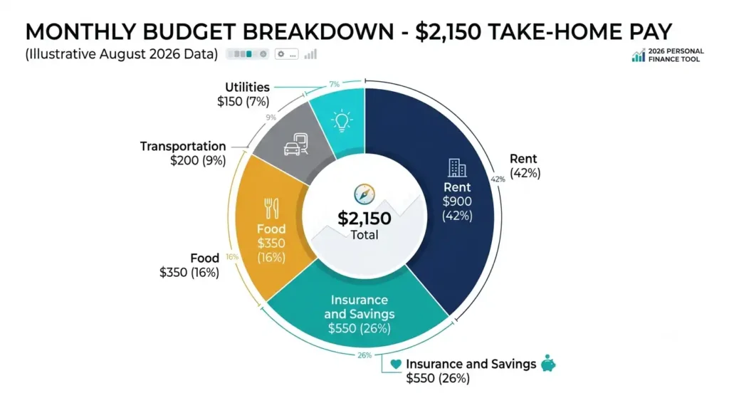 Sample monthly budget on 15 an hour take-home pay showing rent, food, and transportation costs"