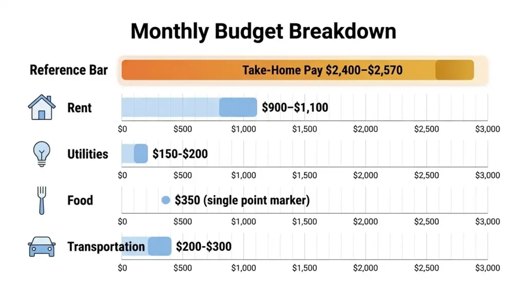 18 an hour monthly budget breakdown 2026, rent utilities food and transportation