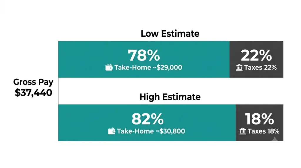 18 an hour take home pay after taxes range 2026, gross versus net comparison
