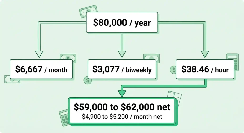 ,000 accountant salary in California broken down into monthly, biweekly, hourly, and net pay