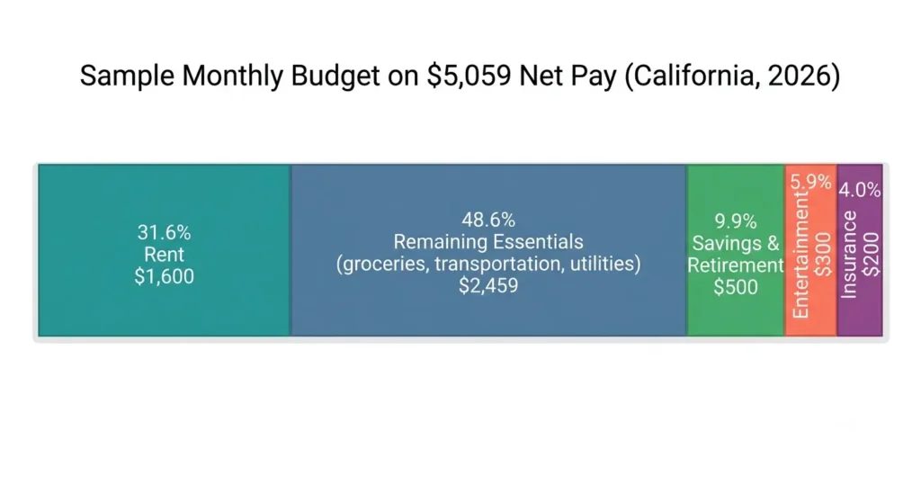 80k after taxes California monthly budget breakdown 2026 rent savings essentials