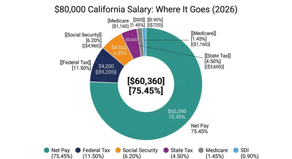 80k after taxes California 2026 salary breakdown showing net pay and tax deductions