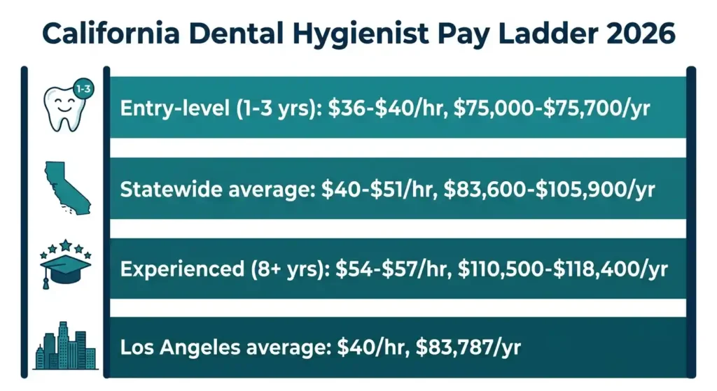 "California dental hygienist salary by experience level 2026, from entry-level to experienced