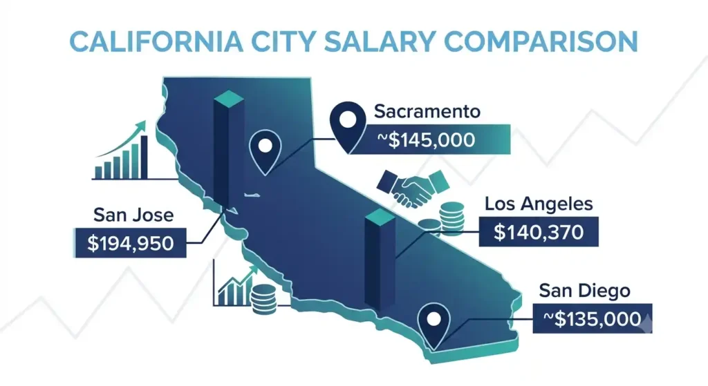 Registered nurse salary comparison by California city, San Jose, Los Angeles, Sacramento, San Diego 2026