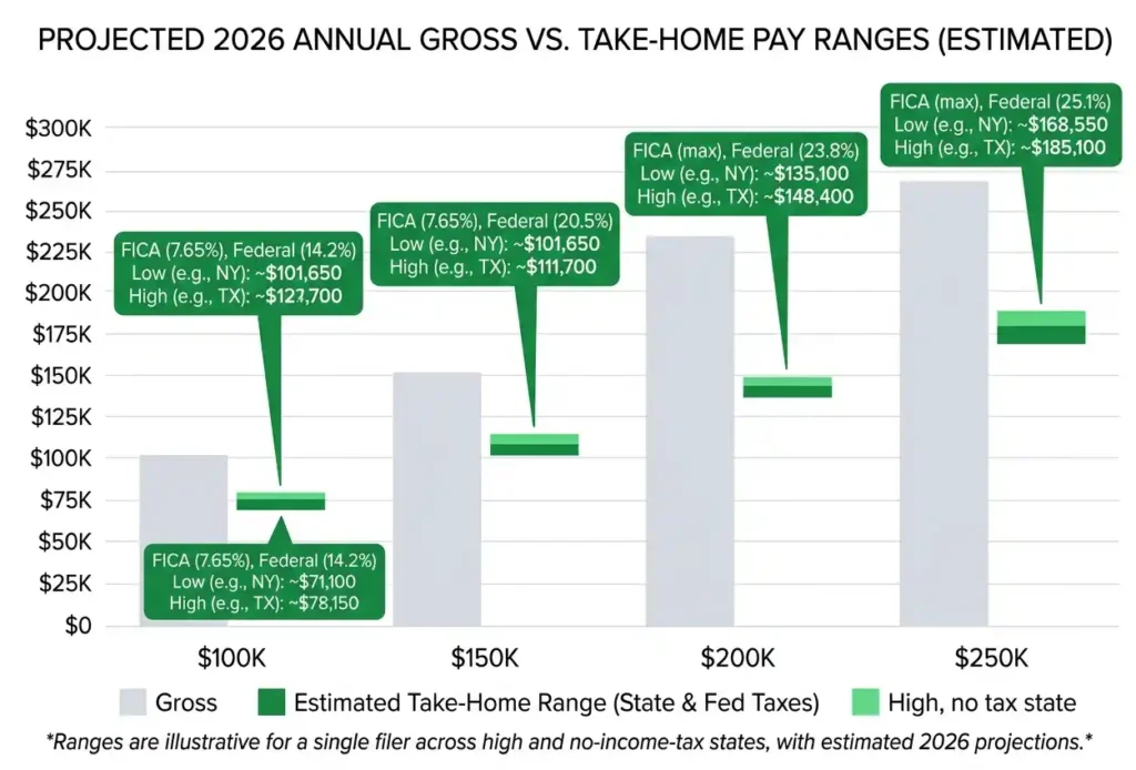 California software engineer gross salary vs take-home pay after taxes, 2026