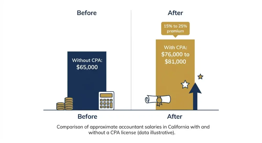 CPA salary premium for California accountants comparing ,000 to ,000-,000