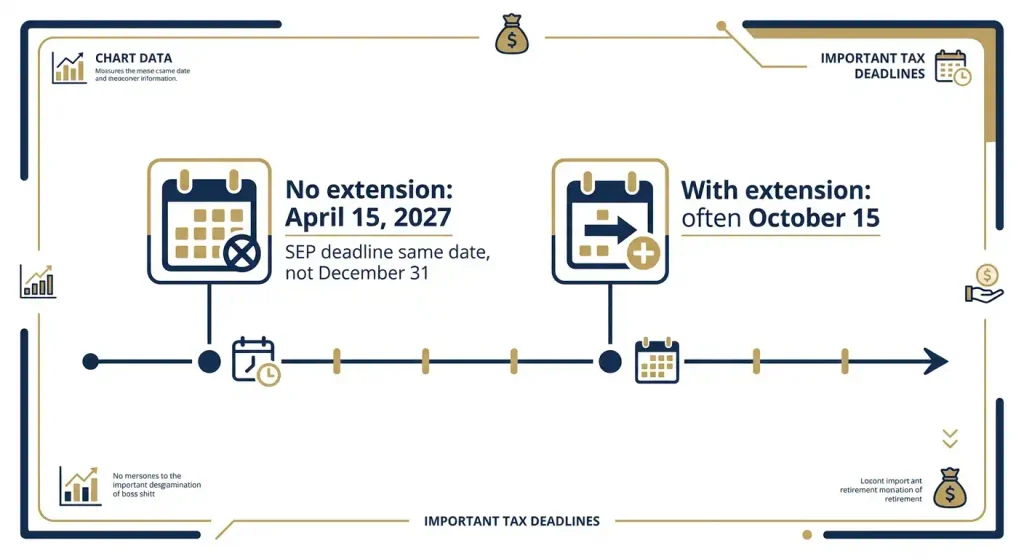 2026 SEP IRA contribution deadline timeline showing April 15 and extended October 15 dates