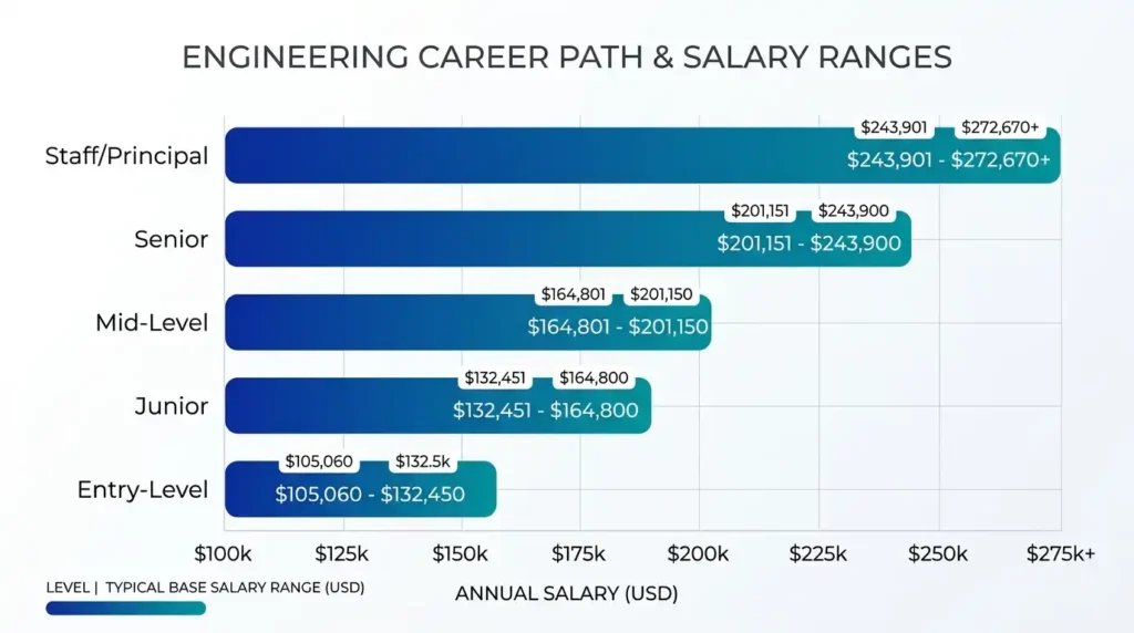 Software engineer salary in California by experience level, 2026, from entry-level to staff and principal